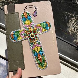 Diamond Art (No. 2) Cross Bookmark, Colorful, Sparkly, Bling